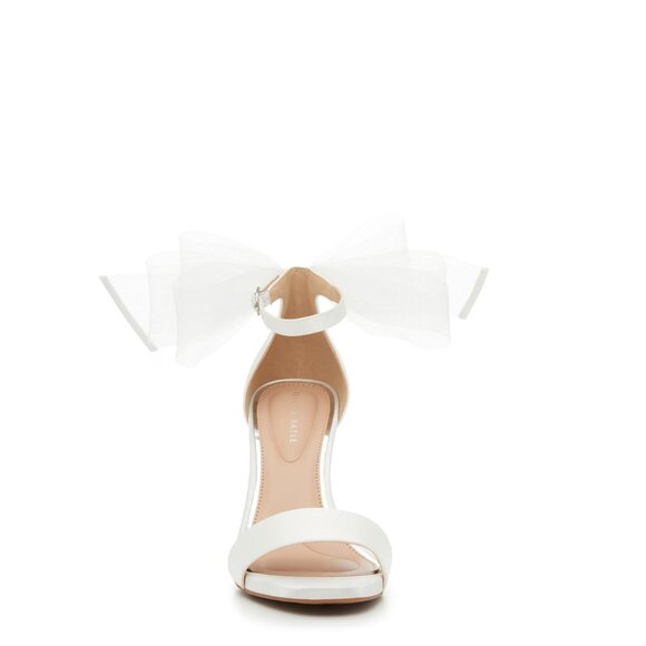Kelly & Katie Nemira Sandal Bow Detail Ankle Wrap Strap White Satin Heels sz 6.5 - Picture 3 of 14